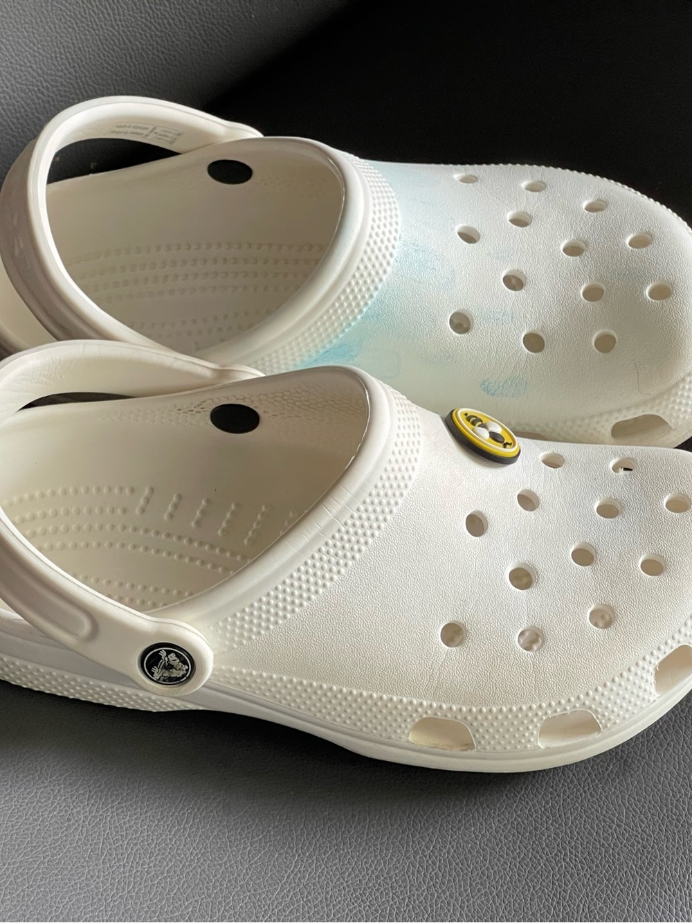 CROCS Kids White Slip-On Clogs with Back Strap and Yellow Charm